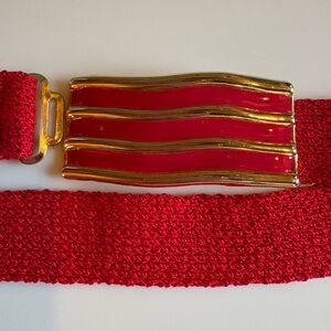 St. John Vintage Red & Gold Enamel Belt Buckle